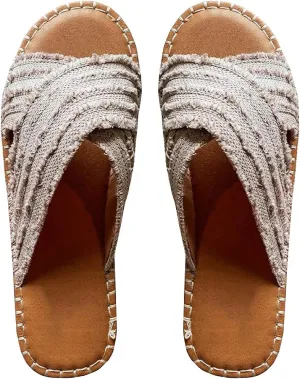 CLEO ESPADRILLE SLIDES, Cleo Cross Sandals-Flat-bottomed Textile cross upper Rubber Espadrille sole Sandals