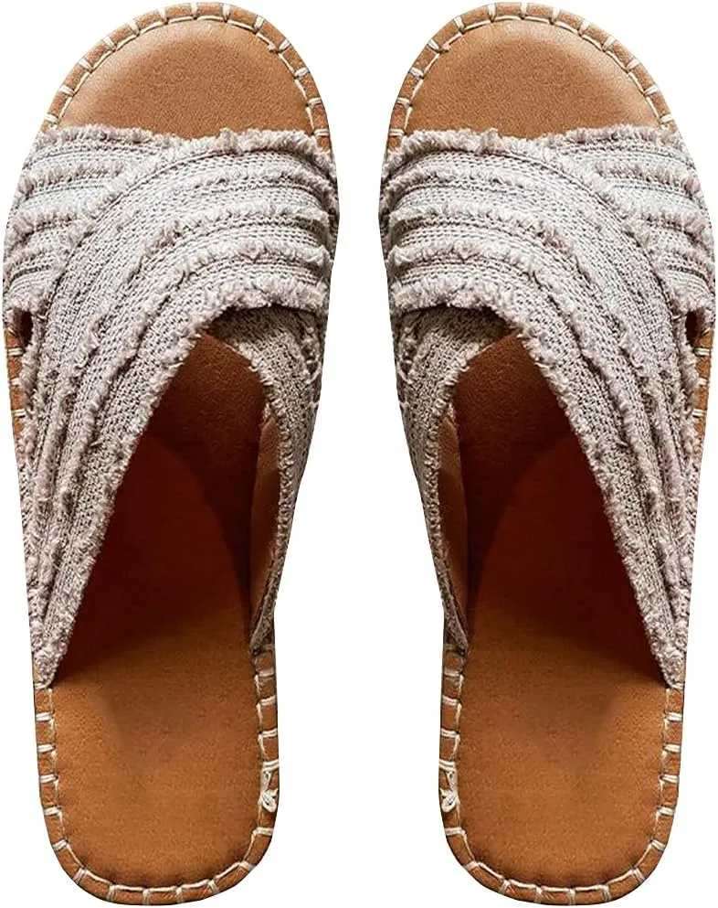 CLEO ESPADRILLE SLIDES, Cleo Cross Sandals-Flat-bottomed Textile cross upper Rubber Espadrille sole Sandals
