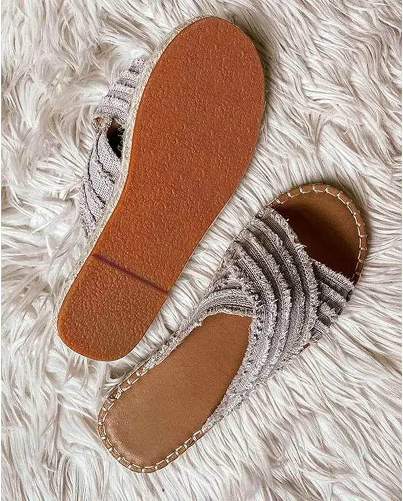 CLEO ESPADRILLE SLIDES, Cleo Cross Sandals-Flat-bottomed Textile cross upper Rubber Espadrille sole Sandals