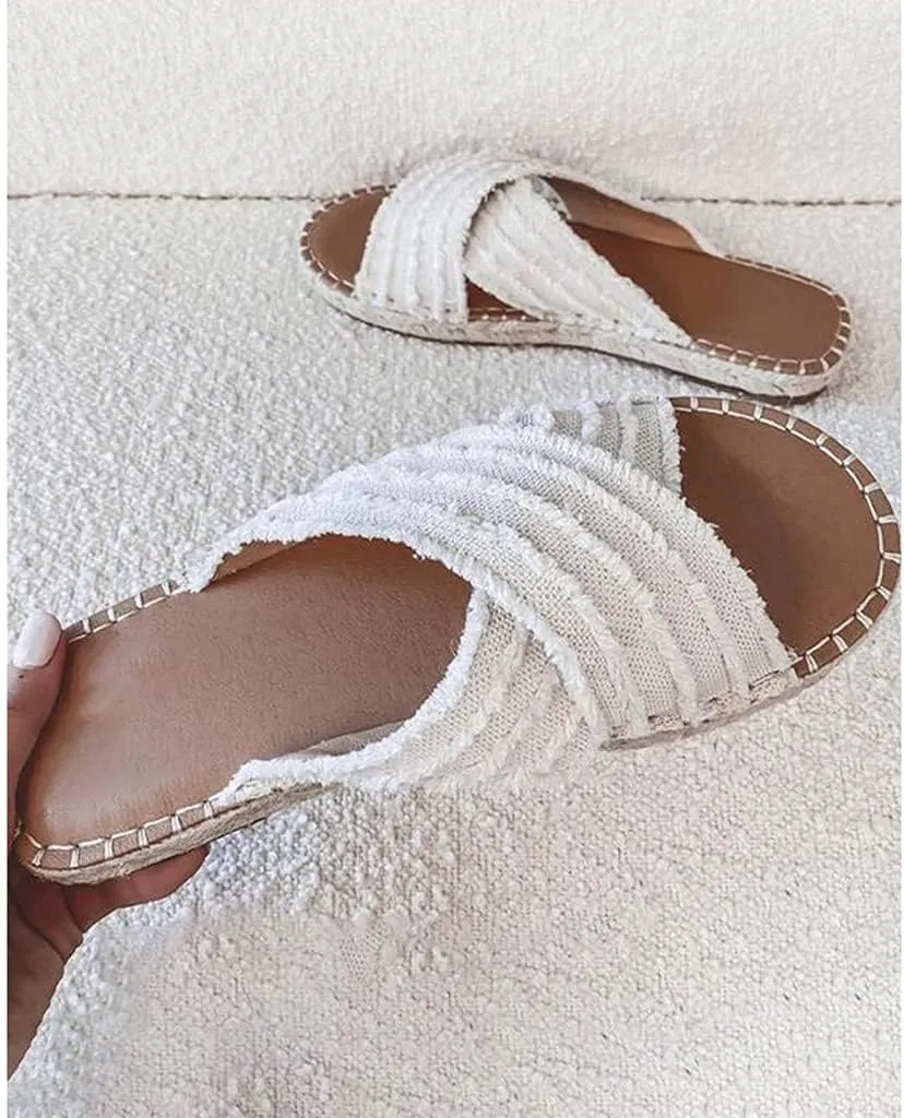 CLEO ESPADRILLE SLIDES, Cleo Cross Sandals-Flat-bottomed Textile cross upper Rubber Espadrille sole Sandals
