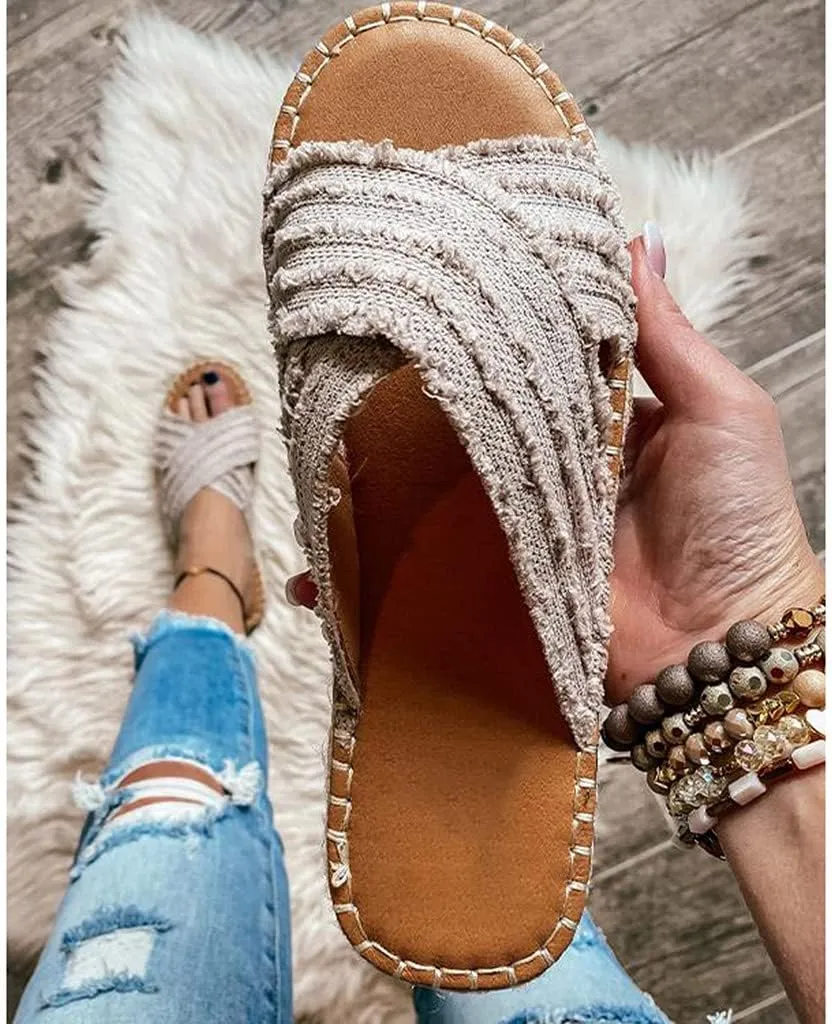 CLEO ESPADRILLE SLIDES, Cleo Cross Sandals-Flat-bottomed Textile cross upper Rubber Espadrille sole Sandals