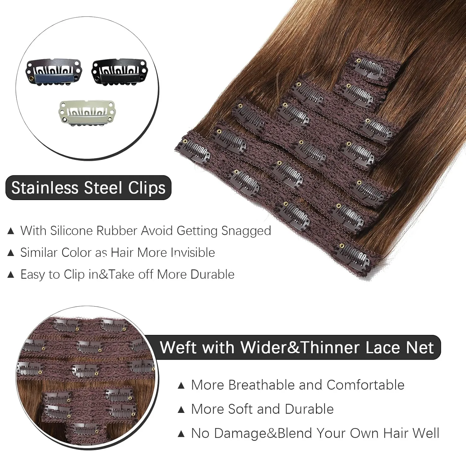 Clip in Hair Extensions Real Human Hair - 120g 20 Inch 7pcs, Ombre Chocolate Brown to Caramel Blonde Balayage - Soft Remy Human Hair Clip ins Extensions Straight for Women (20 Inch)