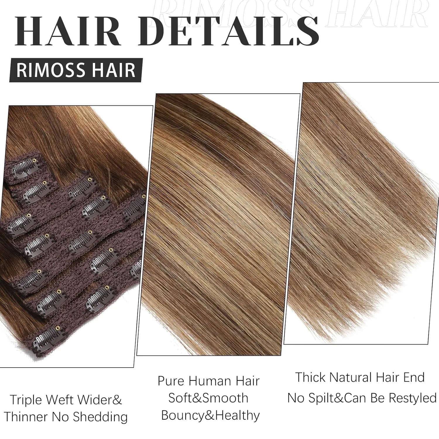 Clip in Hair Extensions Real Human Hair - 120g 20 Inch 7pcs, Ombre Chocolate Brown to Caramel Blonde Balayage - Soft Remy Human Hair Clip ins Extensions Straight for Women (20 Inch)