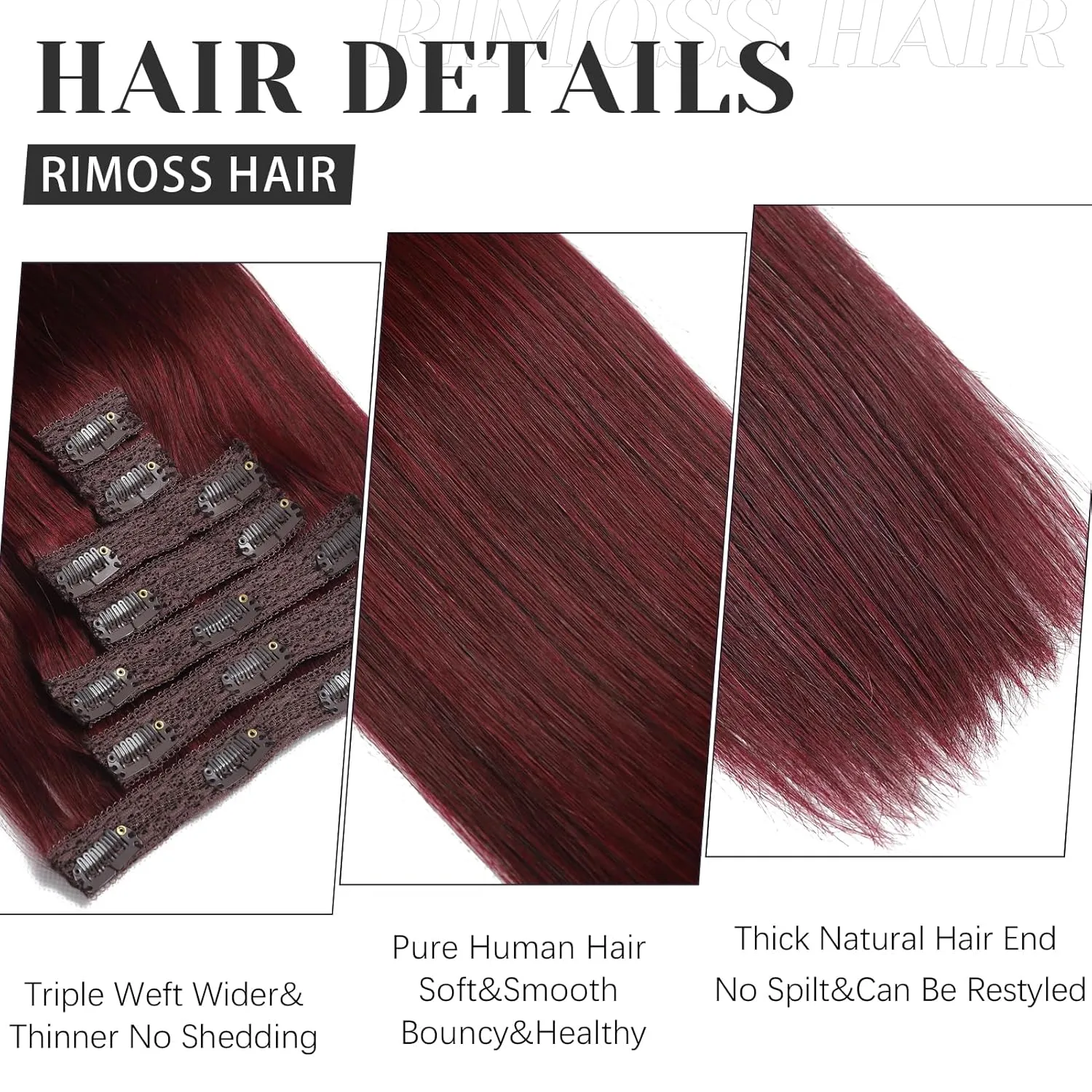 Clip in Hair Extensions Real Human Hair - 20 Inch 120g 7pcs, Burgundy Red Color - Soft Remy Hair Extensions Real Human Hair Clip ins Straight Double Weft for Women (#99J 20 Inch)