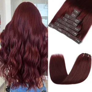 Clip in Hair Extensions Real Human Hair - 20 Inch 120g 7pcs, Burgundy Red Color - Soft Remy Hair Extensions Real Human Hair Clip ins Straight Double Weft for Women (#99J 20 Inch)