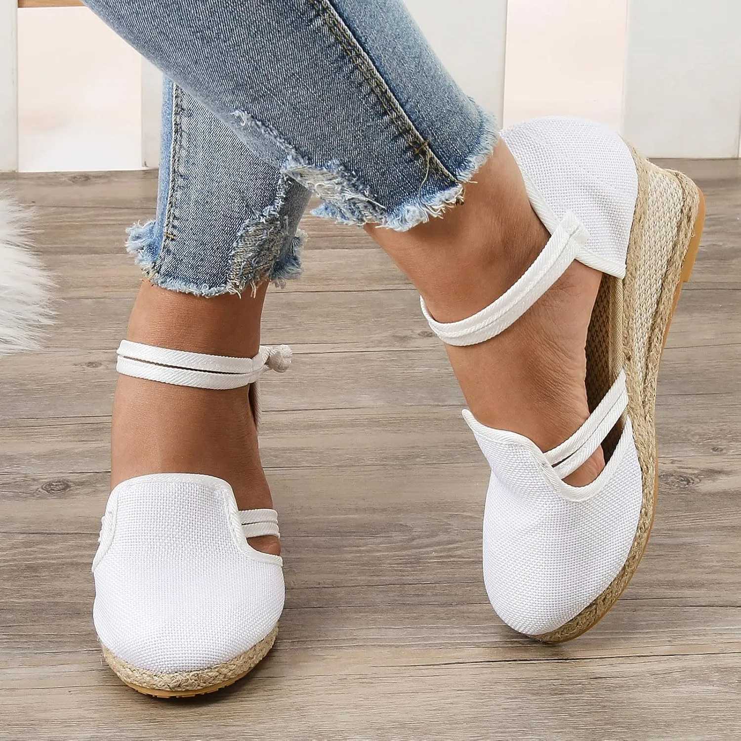 Closed Toe Sandals Women 2025, Women's Ankle Strap Espadrille Wedge Sandals Casual Low Wedge Heel Ankle Strap Espadrille Comfortable Platform Wedge Shoes