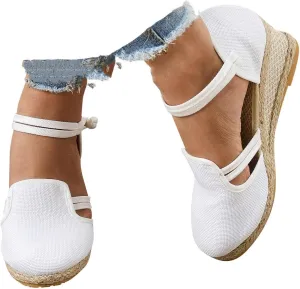 Closed Toe Sandals Women 2025, Women's Ankle Strap Espadrille Wedge Sandals Casual Low Wedge Heel Ankle Strap Espadrille Comfortable Platform Wedge Shoes