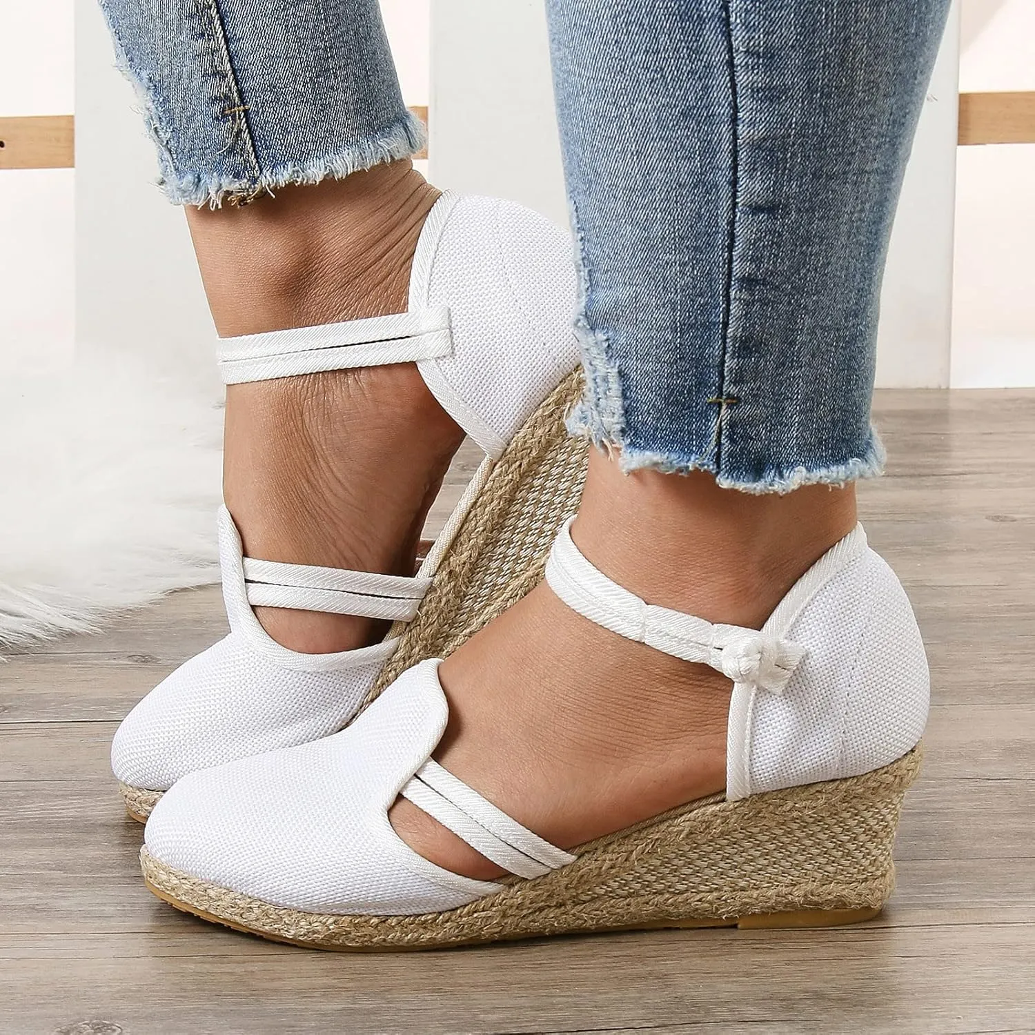 Closed Toe Sandals Women 2025, Women's Ankle Strap Espadrille Wedge Sandals Casual Low Wedge Heel Ankle Strap Espadrille Comfortable Platform Wedge Shoes