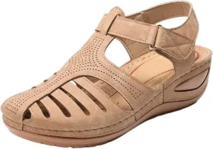 Closed Toe Sandals Women Arch Support Sandals Dressy Summer Ankle Strap Non-Slip Hollow Out Wedge Sandal Beach Shoes