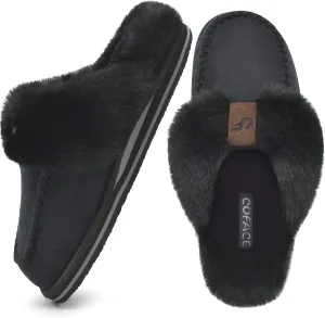 Coface Women's Fluffy Slippers with Cozy Memory Foam, Warm Plush Fur Lined, Arch Support, Indoor/Outdoor