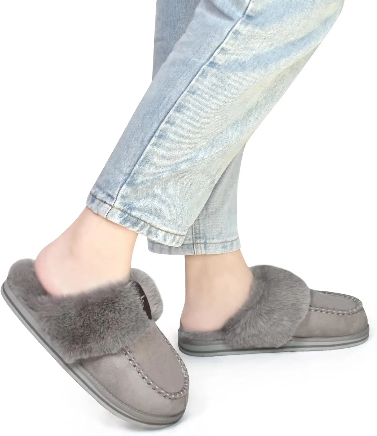 Coface Women's Fluffy Slippers with Cozy Memory Foam, Warm Plush Fur Lined, Arch Support, Indoor/Outdoor