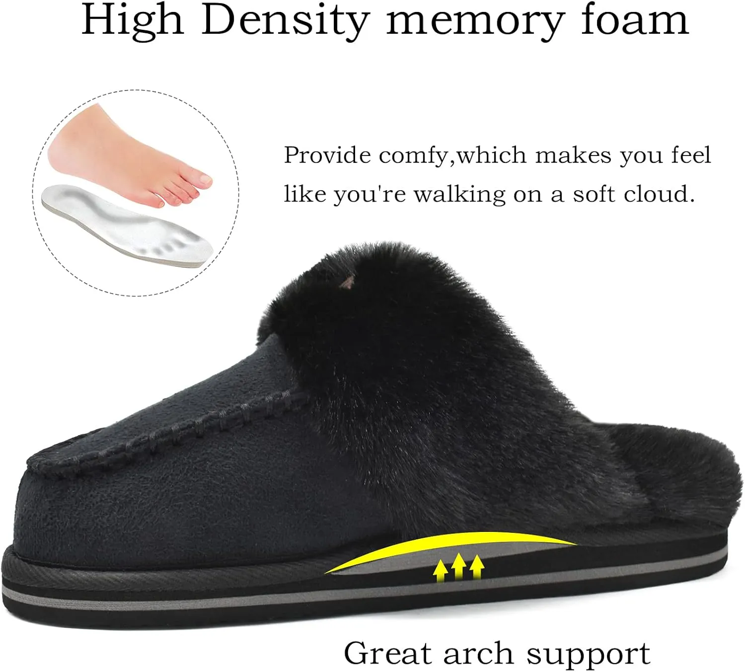Coface Women's Fluffy Slippers with Cozy Memory Foam, Warm Plush Fur Lined, Arch Support, Indoor/Outdoor