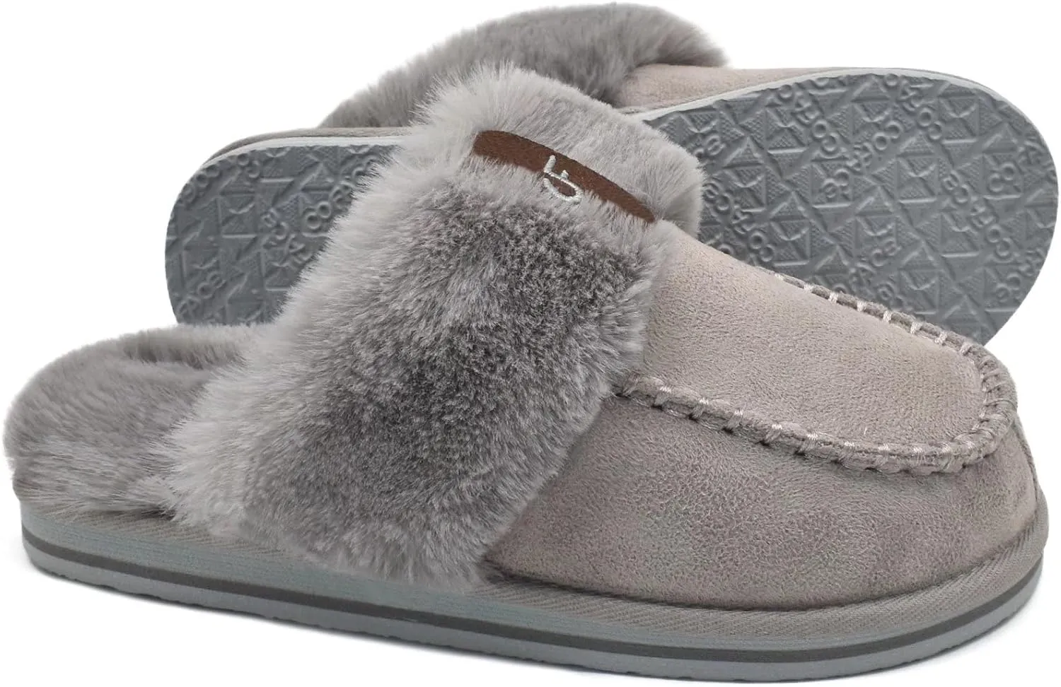 Coface Women's Fluffy Slippers with Cozy Memory Foam, Warm Plush Fur Lined, Arch Support, Indoor/Outdoor