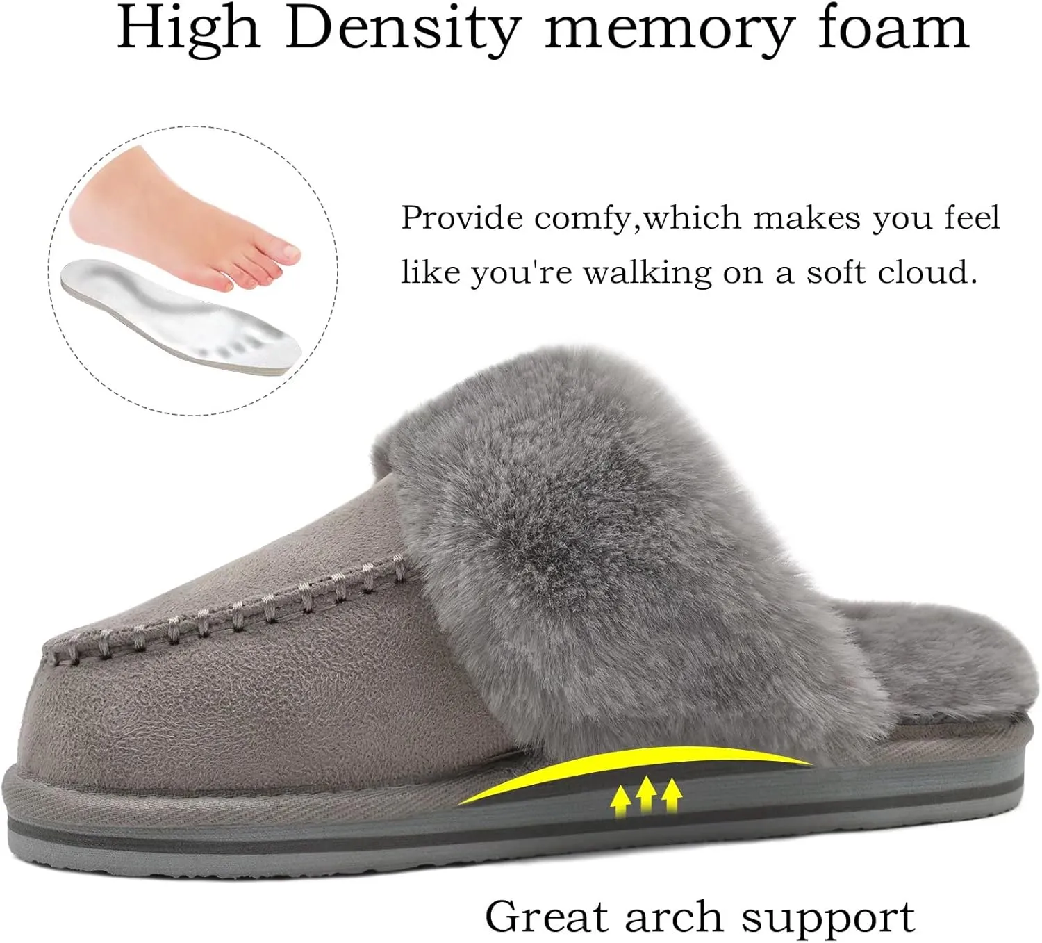 Coface Women's Fluffy Slippers with Cozy Memory Foam, Warm Plush Fur Lined, Arch Support, Indoor/Outdoor