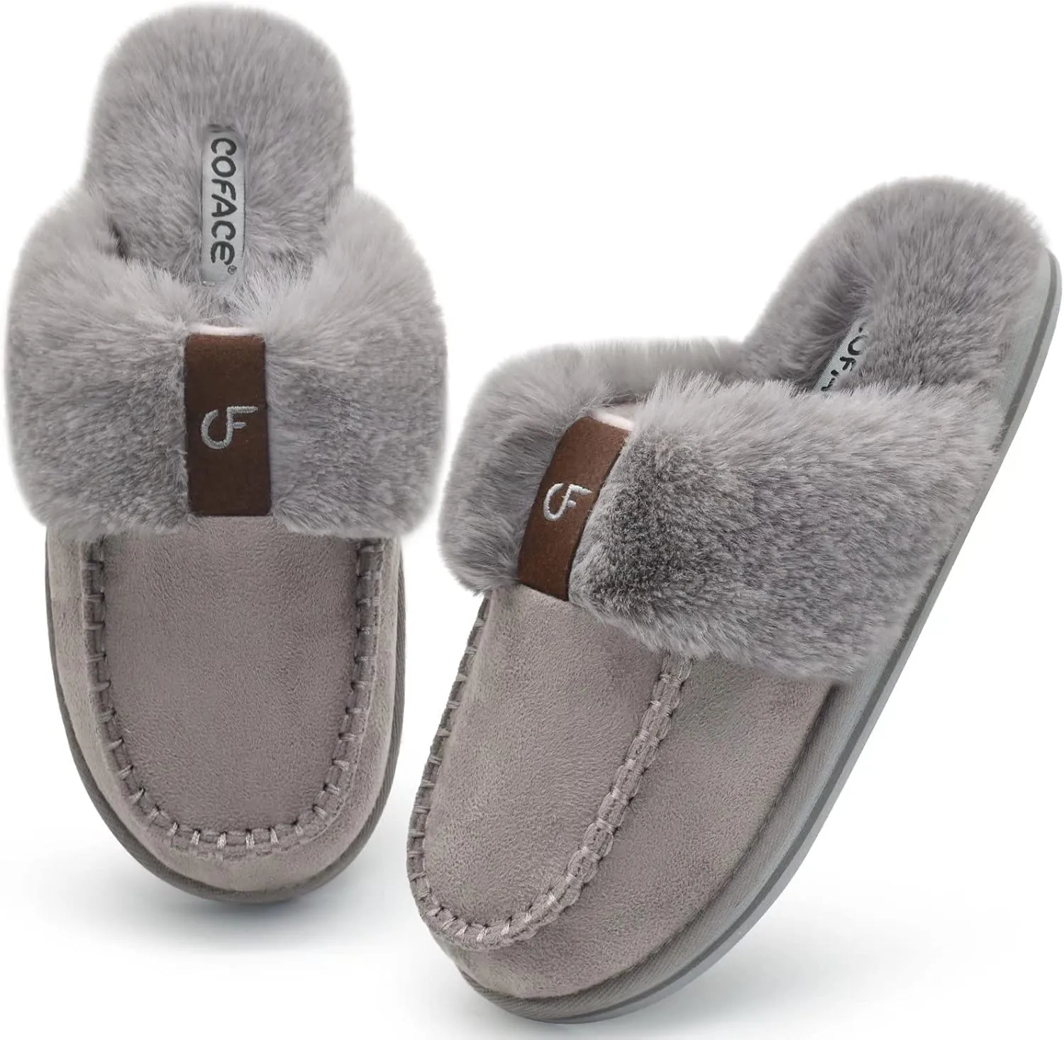 Coface Women's Fluffy Slippers with Cozy Memory Foam, Warm Plush Fur Lined, Arch Support, Indoor/Outdoor
