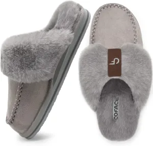 Coface Women's Fluffy Slippers with Cozy Memory Foam, Warm Plush Fur Lined, Arch Support, Indoor/Outdoor