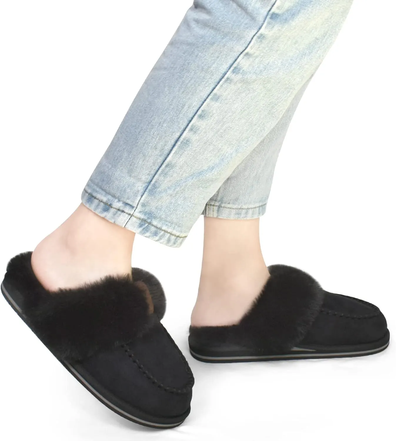 Coface Women's Fluffy Slippers with Cozy Memory Foam, Warm Plush Fur Lined, Arch Support, Indoor/Outdoor