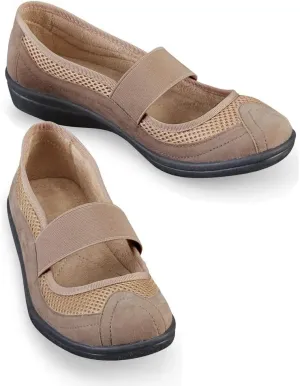 Collections Etc Sporty Stretch Strap Mary Jane Comfort Slip-on Shoes, Microsuede Mesh Uppers, Insoles
