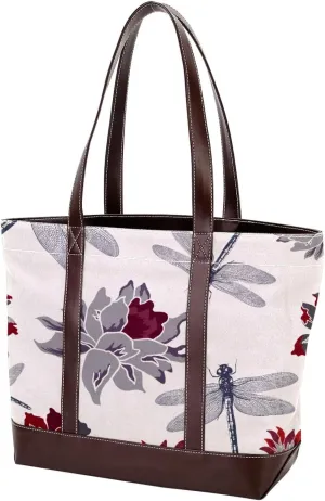 Colorful Dragonfly Shoulder Purses for Women Large Soft Washed Leather Purses and Durable Handbags