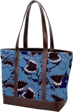 Colorful Ocean Shark Shoulder Purses for Women Large Soft Washed Leather Purses and Durable Handbags