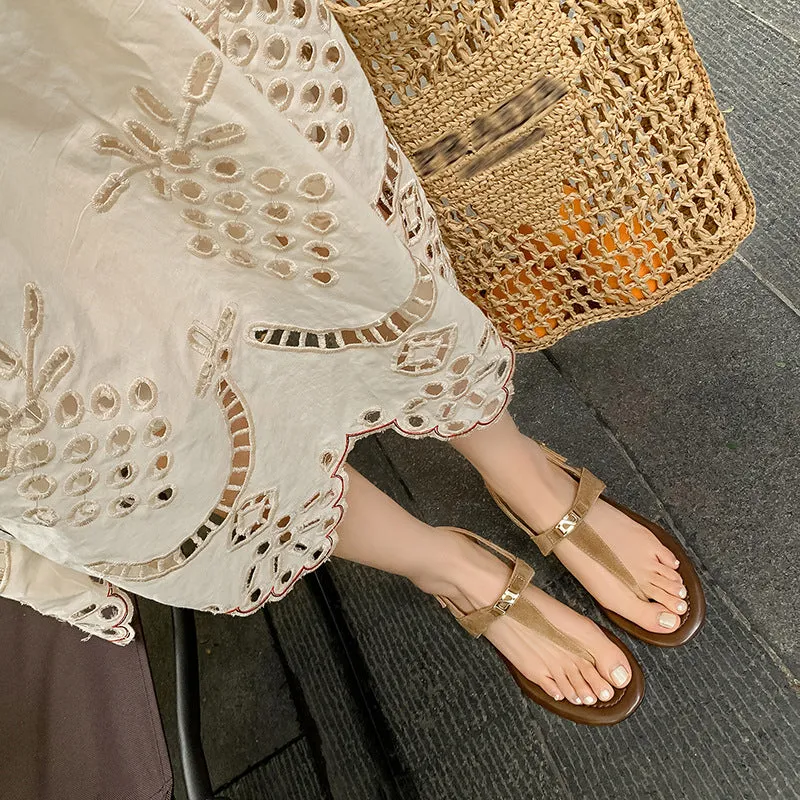 COMFORTABLE CASUAL T-STRAP FLAT SANDALS FOR WOMEN