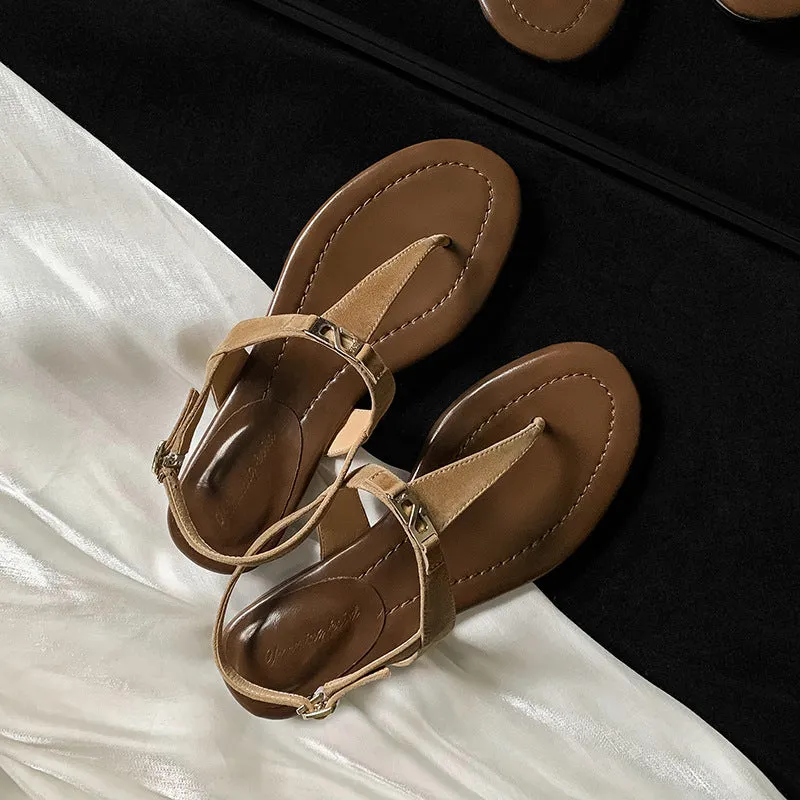 COMFORTABLE CASUAL T-STRAP FLAT SANDALS FOR WOMEN