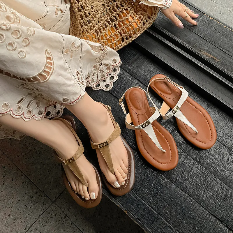 COMFORTABLE CASUAL T-STRAP FLAT SANDALS FOR WOMEN