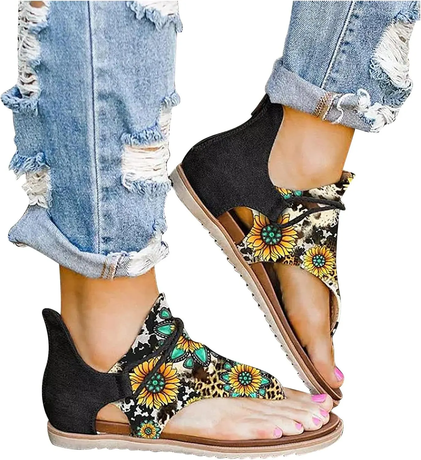 Comfortable Sandals for Women Slip on Comfortable Women's Slippers Retro Large Size Bohemia Summer Beach Shoes