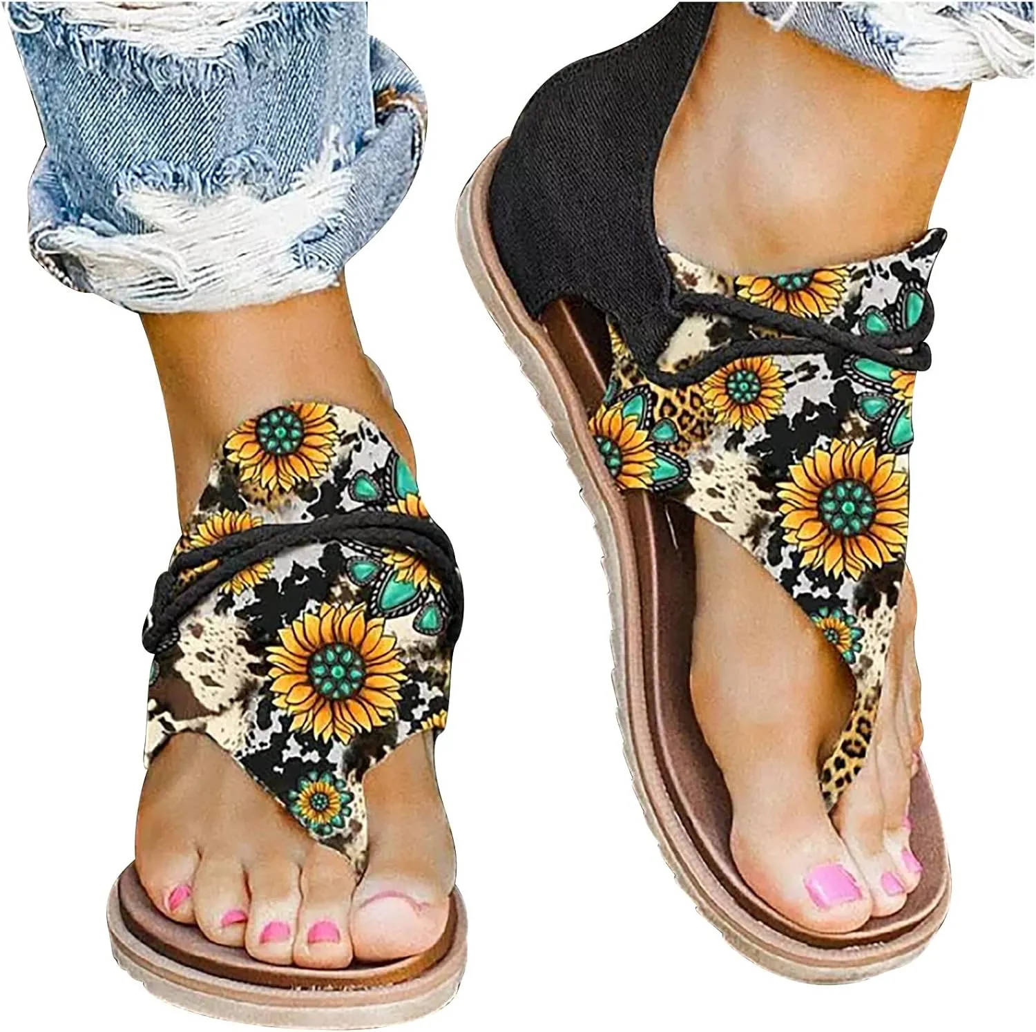 Comfortable Sandals for Women Slip on Comfortable Women's Slippers Retro Large Size Bohemia Summer Beach Shoes