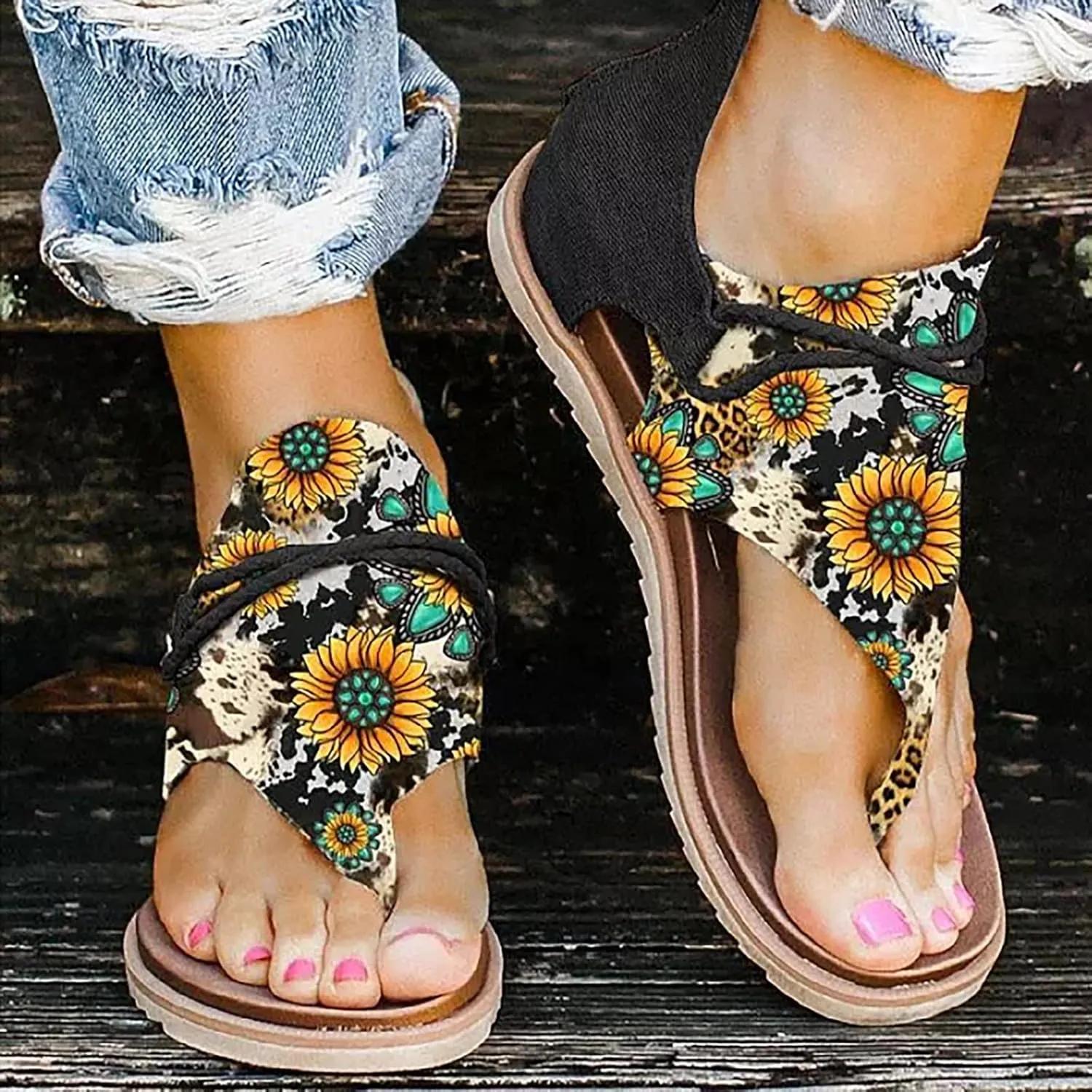 Comfortable Sandals for Women Slip on Comfortable Women's Slippers Retro Large Size Bohemia Summer Beach Shoes