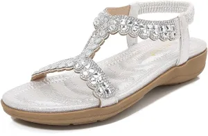 Comfortable Summer Women Sandals Rhinestone Casual Flat Shoes Bohemian Style Beach Shoes