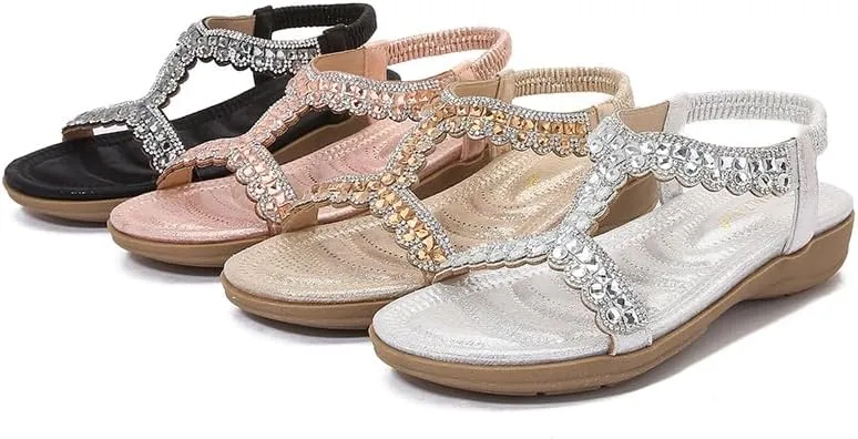 Comfortable Summer Women Sandals Rhinestone Casual Flat Shoes Bohemian Style Beach Shoes