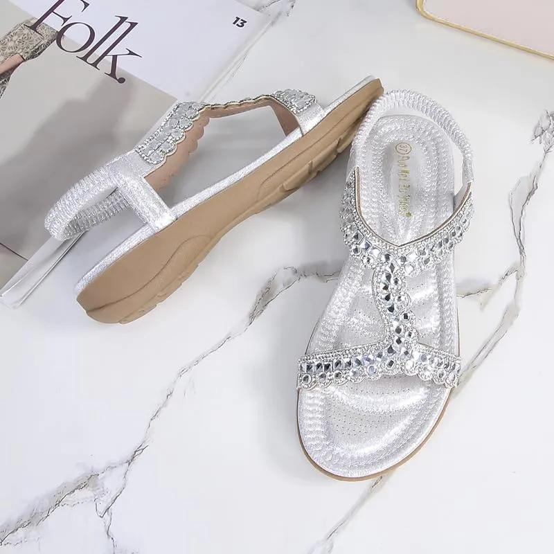Comfortable Summer Women Sandals Rhinestone Casual Flat Shoes Bohemian Style Beach Shoes