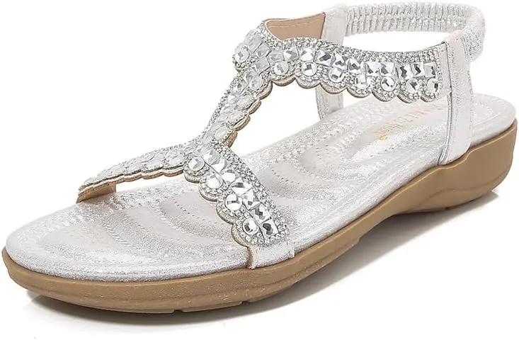 Comfortable Summer Women Sandals Rhinestone Casual Flat Shoes Bohemian Style Beach Shoes