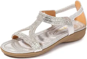 Comfortable Summer Women Sandals Rhinestone Fashion Casual Flat Shoes Bohemian Style Beach Shoes