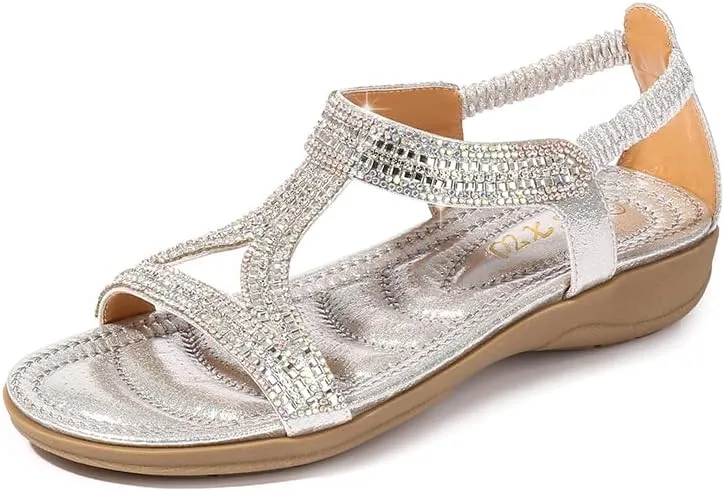 Comfortable Summer Women Sandals Rhinestone Fashion Casual Flat Shoes Bohemian Style Beach Shoes