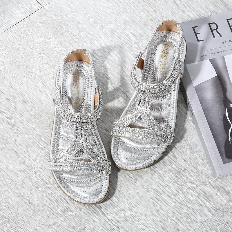 Comfortable Summer Women Sandals Rhinestone Fashion Casual Flat Shoes Bohemian Style Beach Shoes