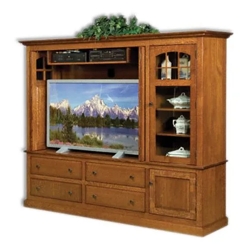 Contemporary Mission Media Cabinet With Stereo Cabinet