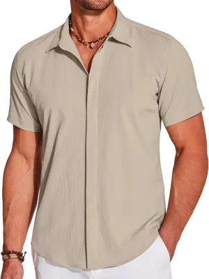 COOFANDY Men's Casual Short Sleeve Button Down Summer Beach Shirt Lightweight Textured Wrinkle Free Stretch Shirts