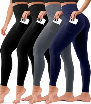 COOLOVER 4 Pack Leggings with Pockets for Women, Soft High Waisted Tummy Control Workout Yoga Pants