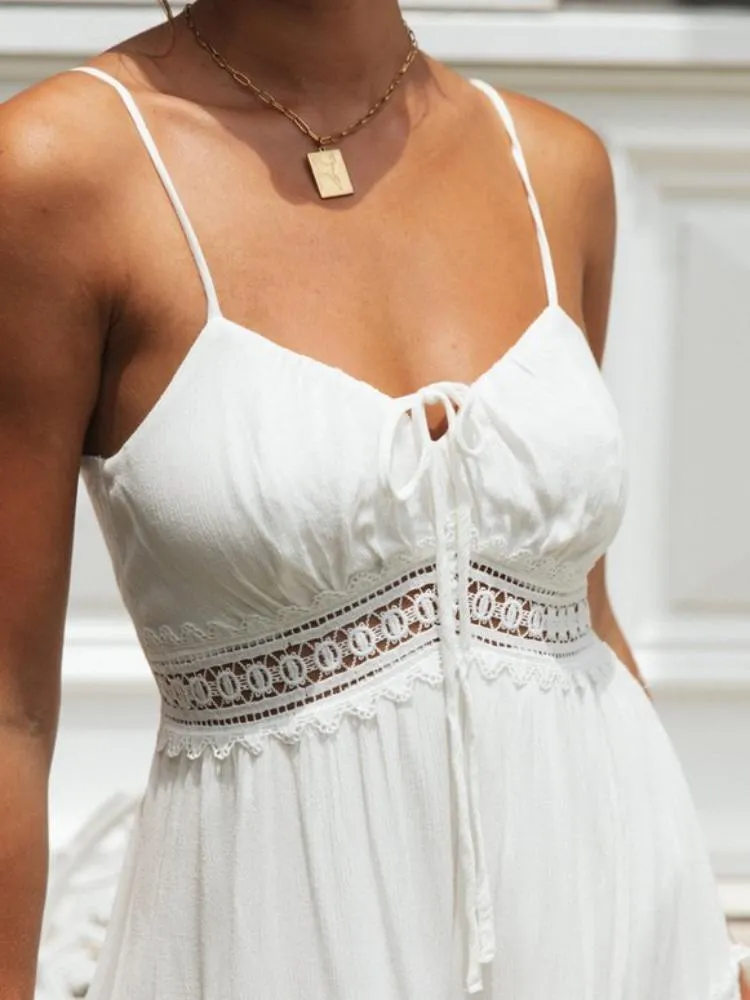 Cora Lace Trim A-Line Maxi Dress | White | Beach | Cotton