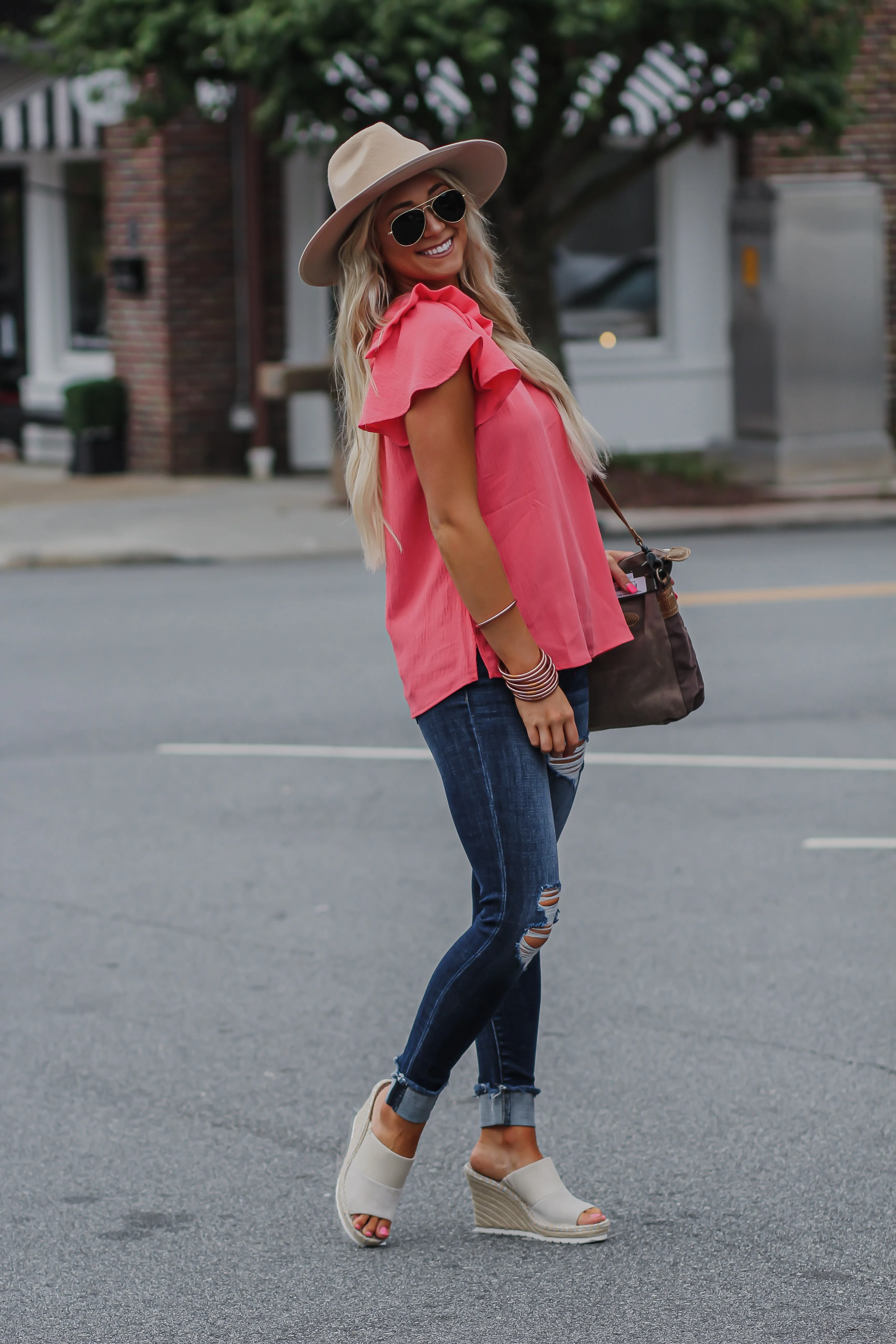 Coral Solid Ruffle One Shoulder Top in Regular & Curvy