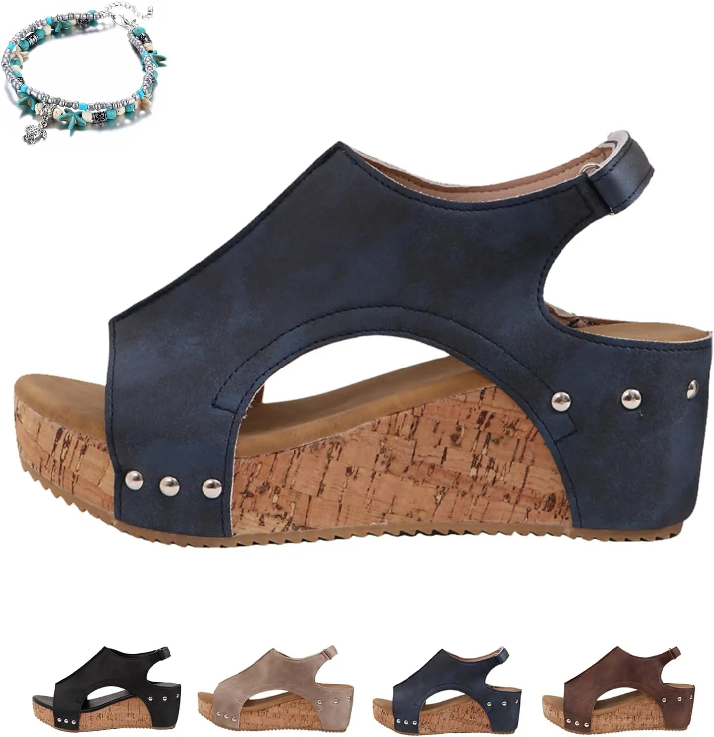 Cork Wedges & Platform Slides, Womens Comfy Wedge Orthopedic Sandals Summer Platform Cork Wedges