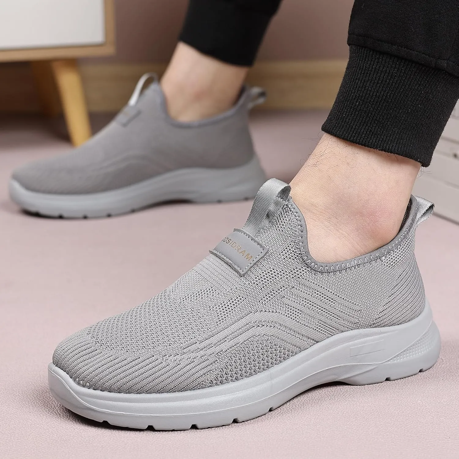 COSIDRAM Men's Step in Shoes Hands Free Breathable Mesh Cushioned Lightweight Comfort Slip On Athletic Gym Workout Sneaker