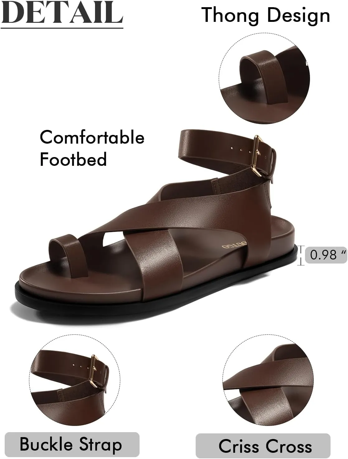Coutgo Womens Flat Thong Sandals Beach Criss Cross Ankle Buckle Strap Comfortable Footbed Summer Sandal