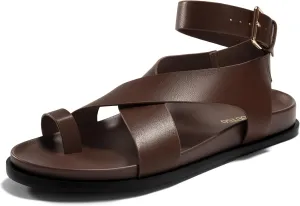 Coutgo Womens Flat Thong Sandals Beach Criss Cross Ankle Buckle Strap Comfortable Footbed Summer Sandal