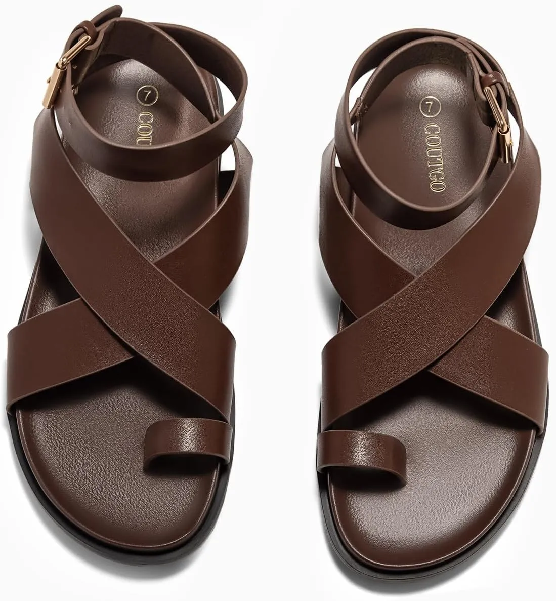 Coutgo Womens Flat Thong Sandals Beach Criss Cross Ankle Buckle Strap Comfortable Footbed Summer Sandal