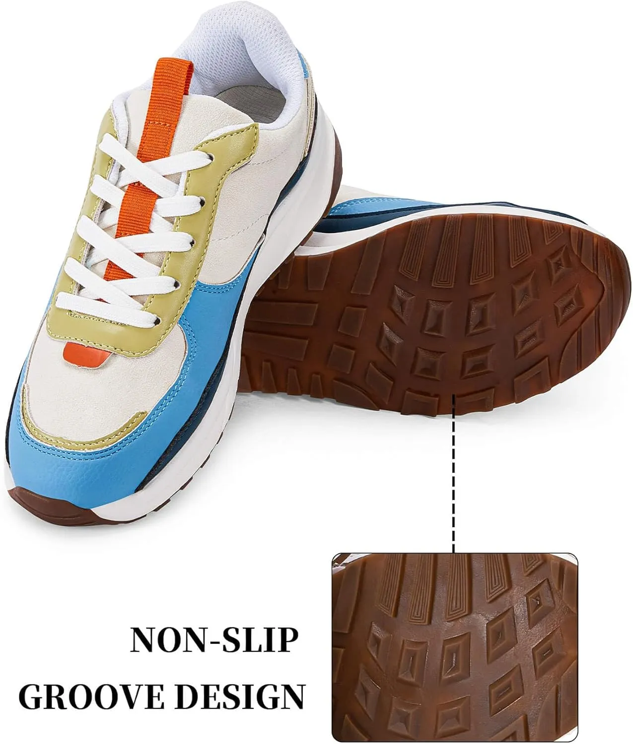Coutgo Womens Lace Up Platform Sneakers Trendy Athletic Tennis Faux Leather Suede Neutral Comfortable Walking Shoes