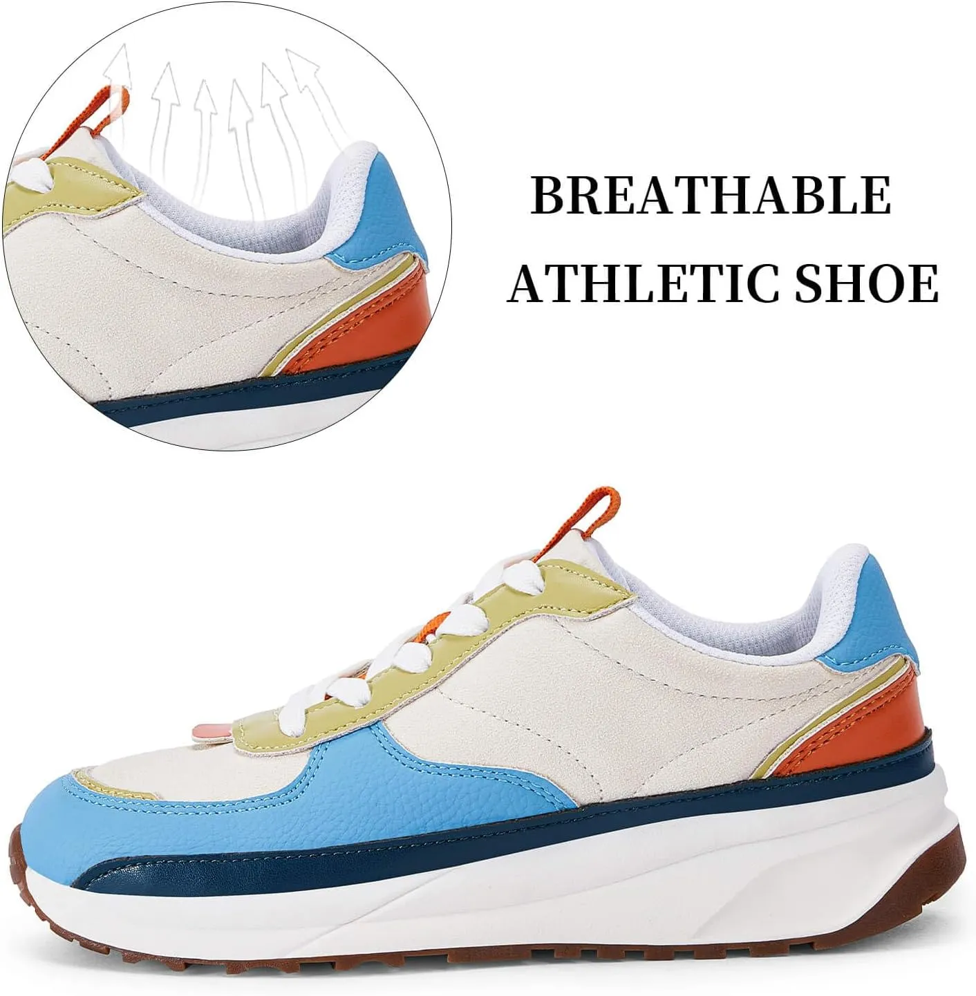 Coutgo Womens Lace Up Platform Sneakers Trendy Athletic Tennis Faux Leather Suede Neutral Comfortable Walking Shoes