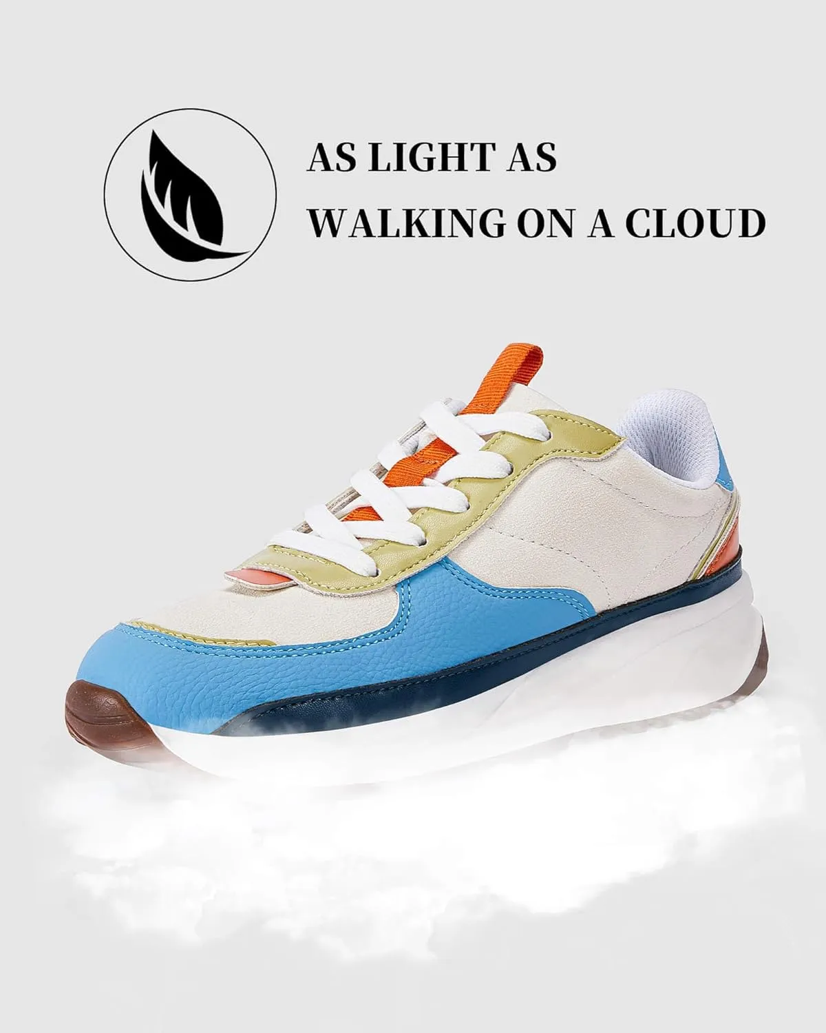 Coutgo Womens Lace Up Platform Sneakers Trendy Athletic Tennis Faux Leather Suede Neutral Comfortable Walking Shoes